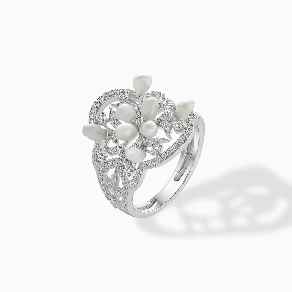 Pearl Garden Flower Ring Silver