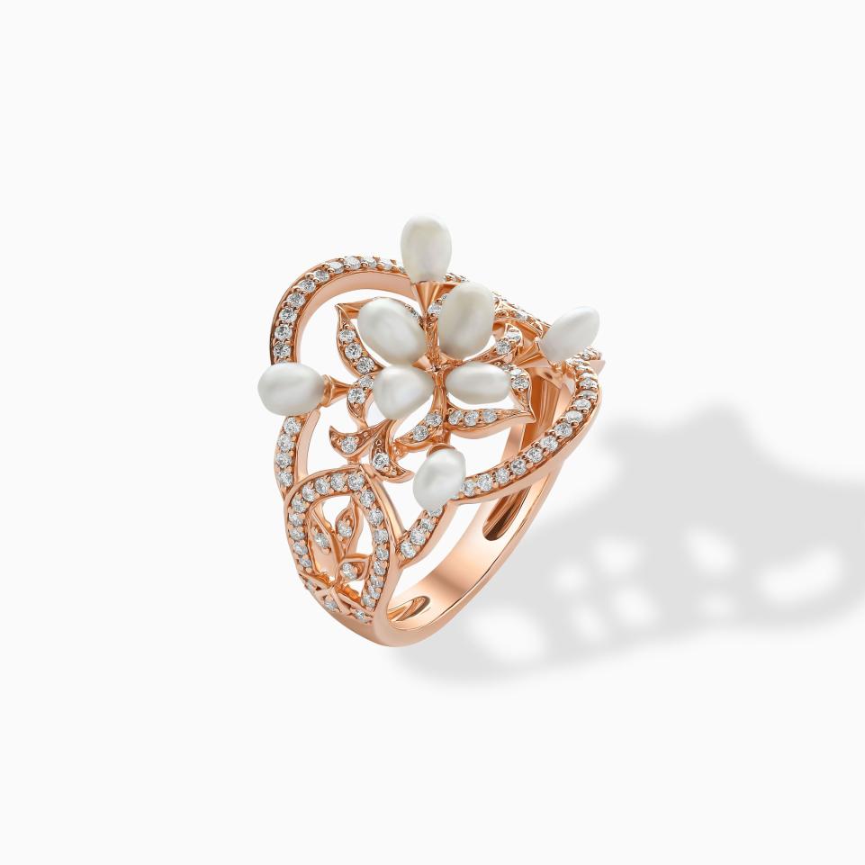 Pearl Garden Flower Ring Rose Gold